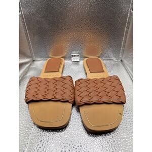 Tahari Tan Woven Braided Strap Flat Slide Sandals Women's